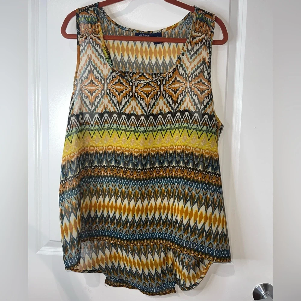 Mileage Plus Chevron Sleeveless High Low Split Back Top. Size 2X. EUC - Picture 2 of 5